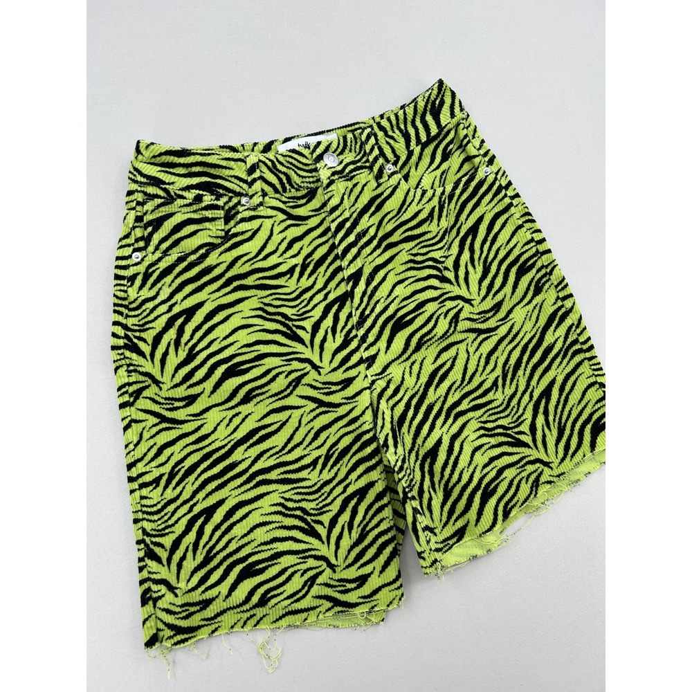 Twik Simons Zebra Print Corduroy Shorts Lime Green Black Raw Hem Womens Size 26